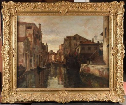 null Ferdinand ROYBET (1840-1920) Canal à Venise Huile sur panneau parqueté Signé...