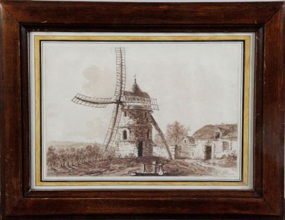 null Ecole Du XX siècle. « Le moulin » Lavis d’encre de chine. 22 x 33 cm on y joint...
