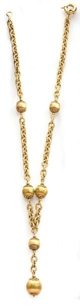 null NECKLACE in yellow gold holding 6 balls, three of which are decorated with flowers....