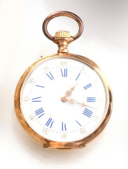 null POCKET WATCH XVIIth century in pink gold. Chased case with the initials M and...