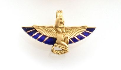null PENDANT in yellow gold 750 thousandths and lapis lazuli representing a goddess...