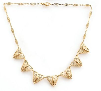 null NECKLACE in 750 thousandths yellow gold, retaining a succession of triangular...