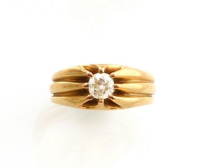 null RING in yellow gold 750 thousandth gadrooned retaining a half-cut diamond. TDD:...