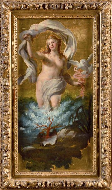 18th century FRENCH school Nymph Gold background,...
