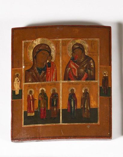 null Icon in four parts with the Virgin of Kazan and the Virgin of Feyod

Russia,...
