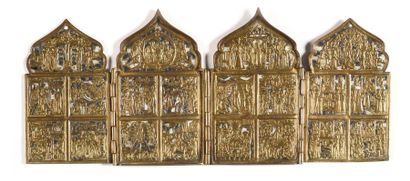 null Four-part opening travel icon

12 parties

Brass, blue enamel

Russia, 19th...