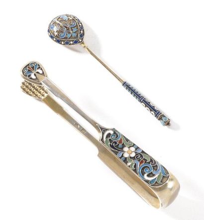 null Tea spoon and sugar tongs

Silver, vermeil, partitioned email

Punchings: 1888,...