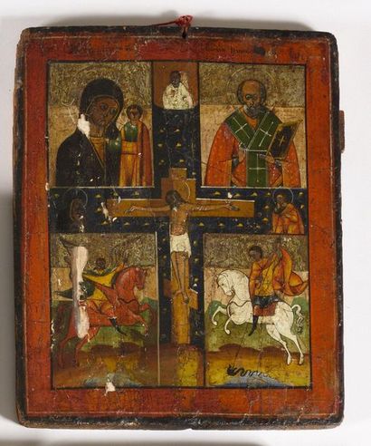 null Icon with four parts

Represent Jesus Christ on a cross surrounded by the Virgin...