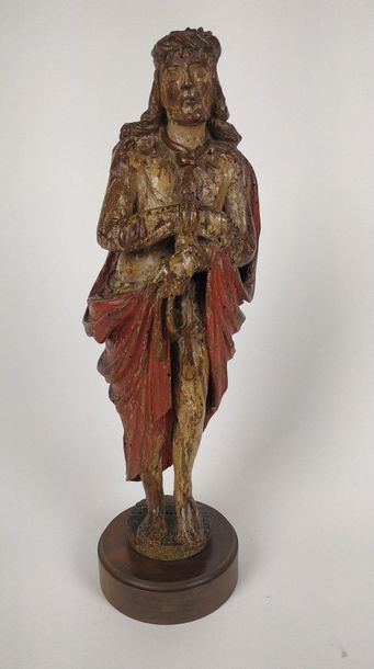 null ECCE HOMO made of wood carved in the round and polychromed. Christ is standing...