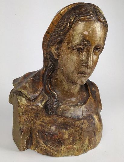 null BUST OF HOLY in carved, polychromed and gilded walnut, carved back. Spain, second...