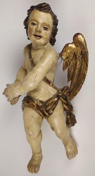null Pair of angels in wood carved in the round, polychromed and gilded. Spain, 17th...