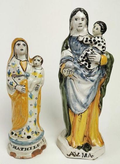 null OUEST DE LA FRANCE Deux petites figurines en faience représentant des Vierges...