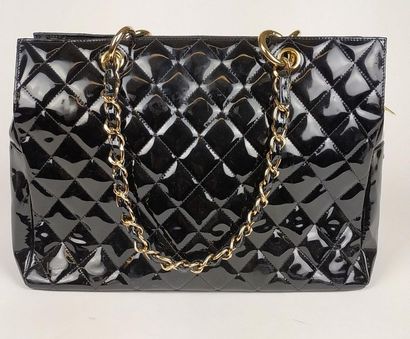 null CHANEL Quilted leather bag black patent leather with gold chain shoulder strap,...
