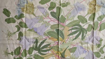 null HERMES PARIS Square in printed silk twill signed N.Gaulanchis, with flower matif...