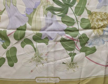 null HERMES PARIS Square in printed silk twill signed N.Gaulanchis, with flower matif...