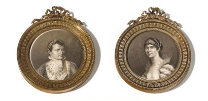 null Two black and white medallions. "Emperor Napoleon I and Empress Josephine. "...