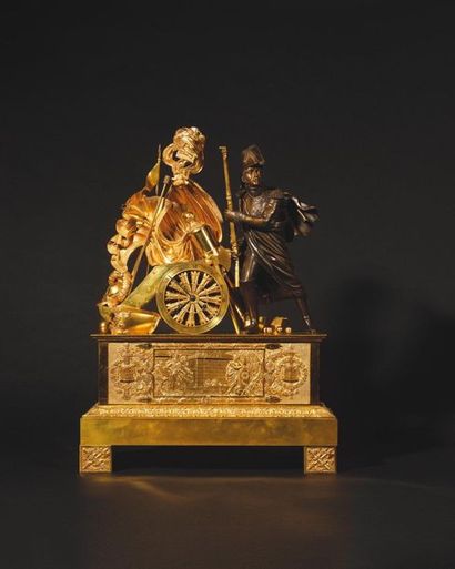 null Pendule dite «Au Prince Eugène» En bronze et bronze doré. Chiffres romains du...