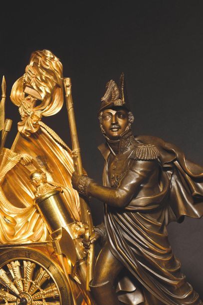 null Pendule dite «Au Prince Eugène» En bronze et bronze doré. Chiffres romains du...