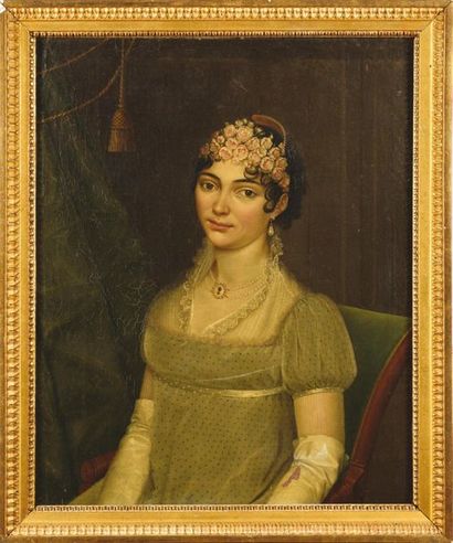 null BOUDOUX. Ecole française du début du XIXe siècle. « Portrait de Mme ARTAUT,...