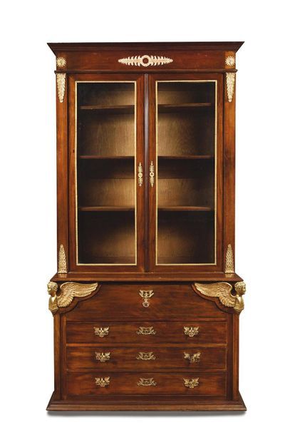 null Large scriban cabinet in mahogany veneer, the upper part forming a showcase...