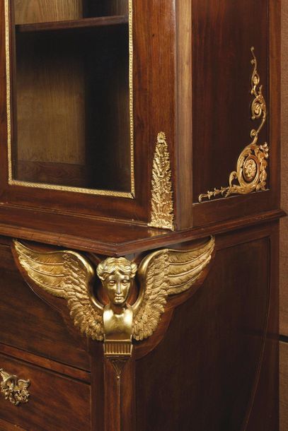 null Large scriban cabinet in mahogany veneer, the upper part forming a showcase...