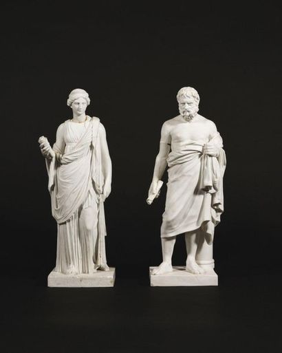 null Sèvres Deux figures en biscuit de porcelaine dure représentant Uranie et Zénon...