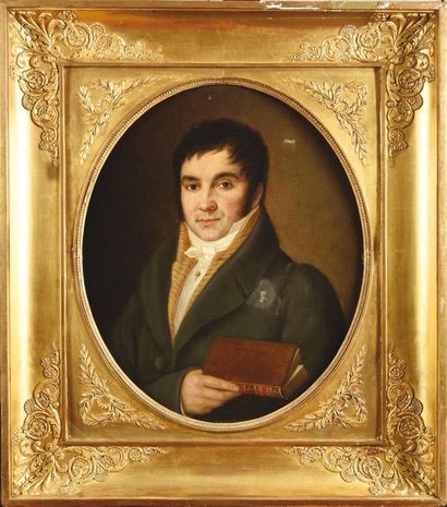 null ECOLE FRANCAISE vers 1815 Portrait d’un médecin tenant un livre de Félix Vicq...