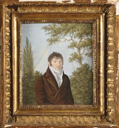 null Ecole française du XIXe siècle Portrait d’un père et de son fils Paire de fines...