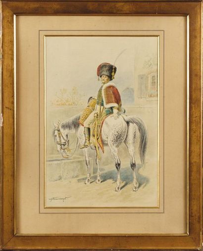 null Eugène CHAPERON (1857-1938). « Chasseur à cheval de la Garde ». Aquarelle signée...