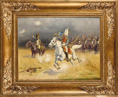 null Eugène CHAPERON (1857-1938) "Charge of mounted grenadiers of the Imperial Guard"....