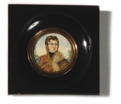 null Set of seven framed miniatures on the First Empire: General Junot, Emperor Napoleon...