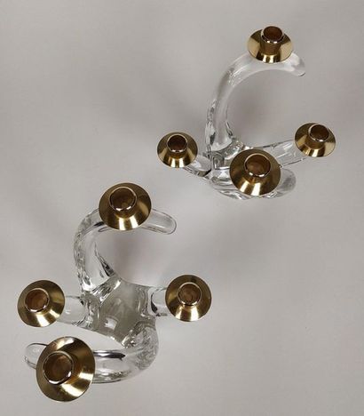 null SCHNEIDER, France Pair of crystal candelabra with four arms of light Signed...