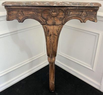 null Moulded and carved oak alcove CONSOLE resting on a console base. Marble top...