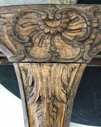 null Moulded and carved oak alcove CONSOLE resting on a console base. Marble top...