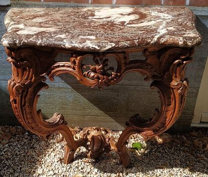 null CONSOLE with an eventful shape in moulded, carved and openwork natural wood...