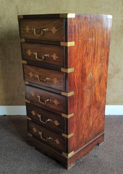 null Mahogany veneer WEEKER with six front drawers decorated with brass marquetry....