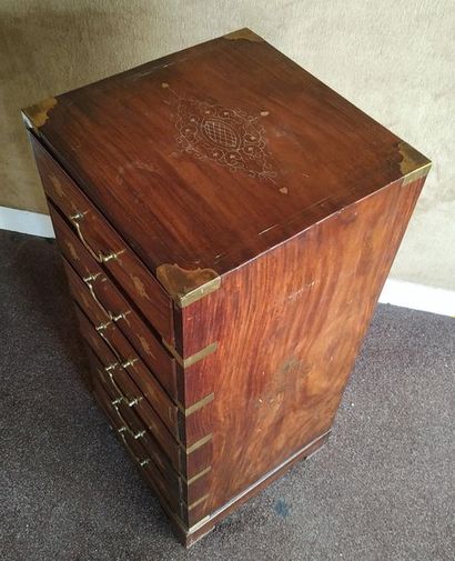 null Mahogany veneer WEEKER with six front drawers decorated with brass marquetry....