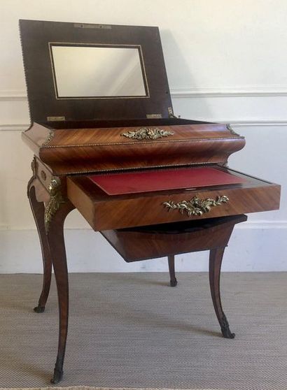 null WORKER in veneer and marquetry open by a belt drawer forming a writing desk...