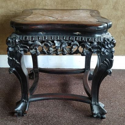 CHINA A hardwood and patinated selette, the...