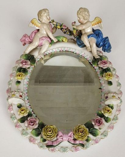 Small MIRROR in enamelled porcelain with...