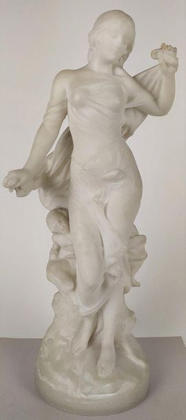 null Edouard DROUOT (1859-1945) Standing nymph with putto White marble Signed on...