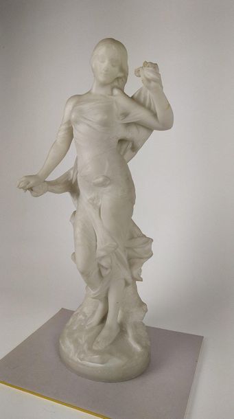 null Edouard DROUOT (1859-1945) Standing nymph with putto White marble Signed on...