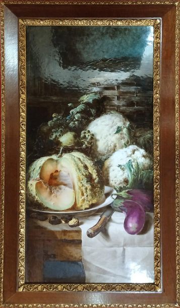 Georges SCHOPIN (XIXth) Still life with melons,...