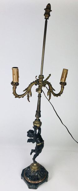 CANDELABRE mounted in bronze lamp with double...