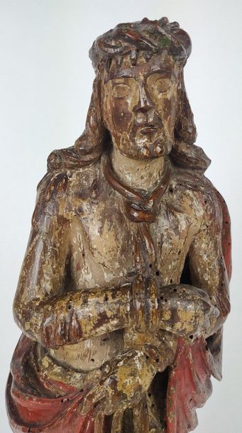 null ECCE HOMO made of wood carved in the round and polychromed. Christ is standing...