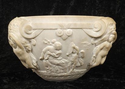 G. LEONETTI (XIX) Marble mortar richly carved...