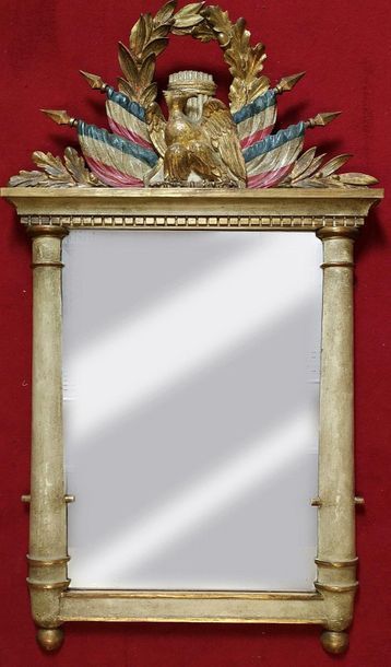 MIRROR in painted, gilded and polychrome...