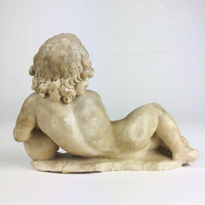 null VANITY with naked and elongated child in alabaster carved in a round hump attached...