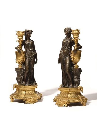 A PAIR OF CANDELABRES with double-patina...