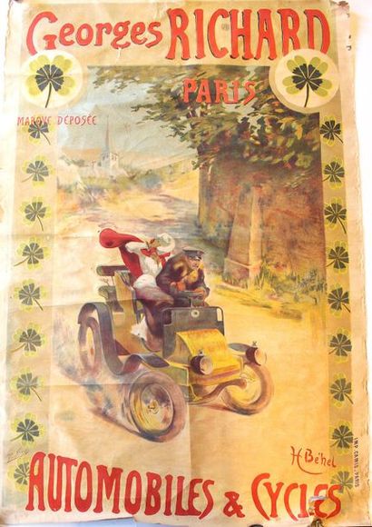 null Henri Behel Cycles et Automobiles Georges Richard Affiche lithographique promotionelle...